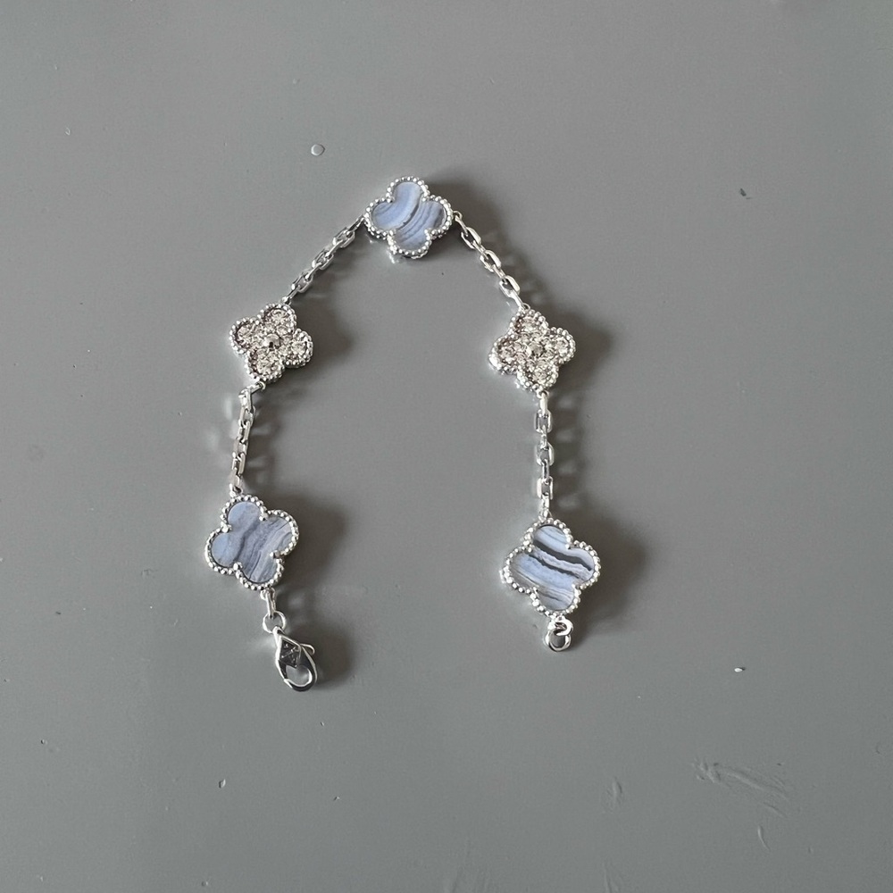 Elegant S925 Silver and Blue Floral Bracelet